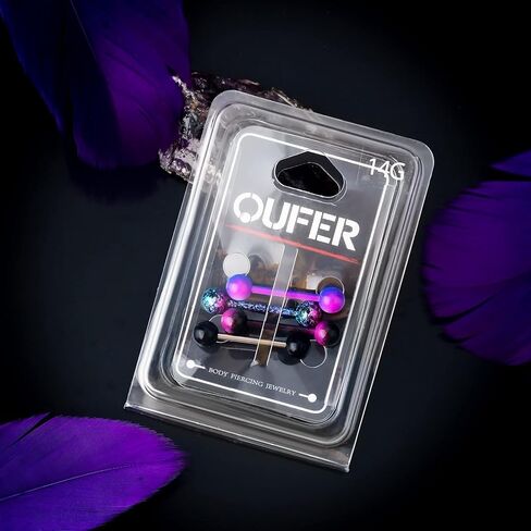 OUFER 5PCS 14G Stainless Steel Tongue Rings Barbell Rainbow Colorful Tongue Bar Piercing in Saudi Arabia