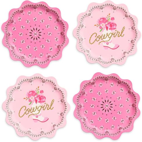 xo, Fetti Cowgirl Plates - 24 Paper Plates | Western Party, Cowgirl Theme, Bandana Birthday, Rodeo Bachelorette, Cowboy Decor, Pink, Gold Foil, Glam in Saudi Arabia