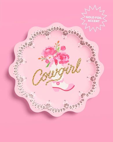 xo, Fetti Cowgirl Plates - 24 Paper Plates | Western Party, Cowgirl Theme, Bandana Birthday, Rodeo Bachelorette, Cowboy Decor, Pink, Gold Foil, Glam in Saudi Arabia