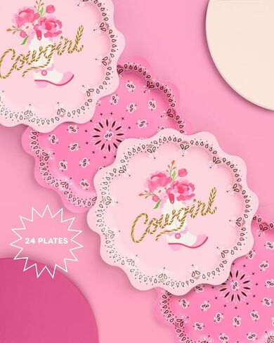 xo, Fetti Cowgirl Plates - 24 Paper Plates | Western Party, Cowgirl Theme, Bandana Birthday, Rodeo Bachelorette, Cowboy Decor, Pink, Gold Foil, Glam in Saudi Arabia
