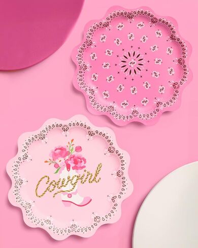 xo, Fetti Cowgirl Plates - 24 Paper Plates | Western Party, Cowgirl Theme, Bandana Birthday, Rodeo Bachelorette, Cowboy Decor, Pink, Gold Foil, Glam in Saudi Arabia