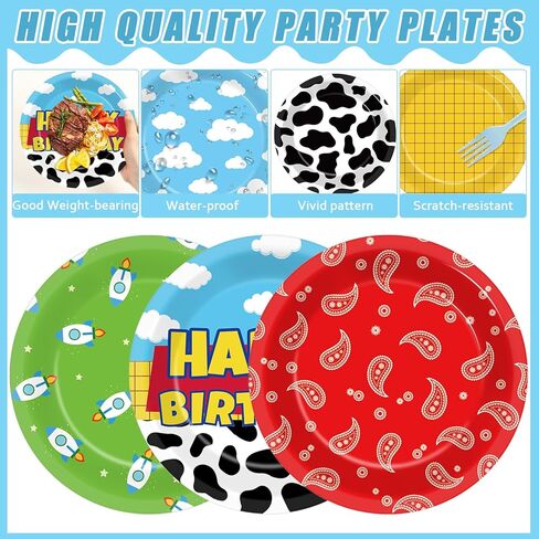 60 Pcs Cartoon Story Party Paper Plates Toy Inspired Themed Party Supplies 7" Cow Print Sky Blue Cloud Paper Plates Tableware Set Cartoon Story Disposable Dessert Dish for Boys Birthday Parties Decor in Saudi Arabia