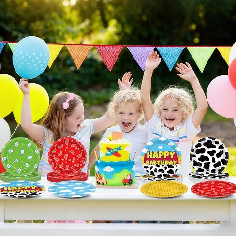 60 Pcs Cartoon Story Party Paper Plates Toy Inspired Themed Party Supplies 7" Cow Print Sky Blue Cloud Paper Plates Tableware Set Cartoon Story Disposable Dessert Dish for Boys Birthday Parties Decor in Saudi Arabia