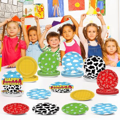 60 Pcs Cartoon Story Party Paper Plates Toy Inspired Themed Party Supplies 7" Cow Print Sky Blue Cloud Paper Plates Tableware Set Cartoon Story Disposable Dessert Dish for Boys Birthday Parties Decor in Saudi Arabia