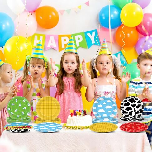 60 Pcs Cartoon Story Party Paper Plates Toy Inspired Themed Party Supplies 7" Cow Print Sky Blue Cloud Paper Plates Tableware Set Cartoon Story Disposable Dessert Dish for Boys Birthday Parties Decor in Saudi Arabia