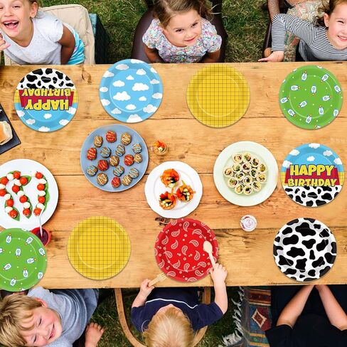 60 Pcs Cartoon Story Party Paper Plates Toy Inspired Themed Party Supplies 7" Cow Print Sky Blue Cloud Paper Plates Tableware Set Cartoon Story Disposable Dessert Dish for Boys Birthday Parties Decor in Saudi Arabia