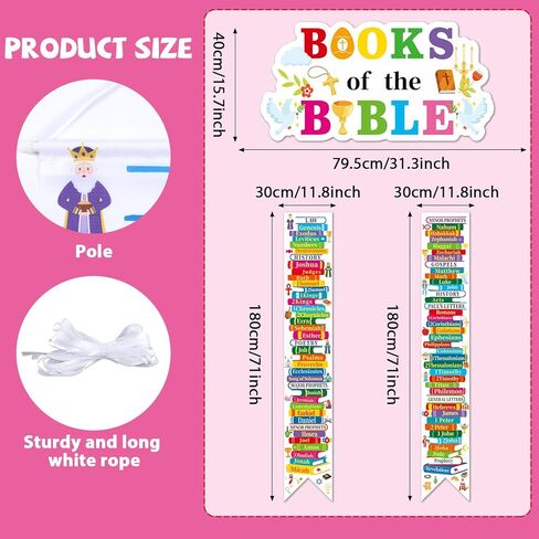 3Pcs Books of the Bible Banners Hanging Church Banners Poster Colorful Religious Christian Educational Porch Signs Back to School Scripture Wall Decoration for Classroom Sunday School Door Home Decor in Saudi Arabia
