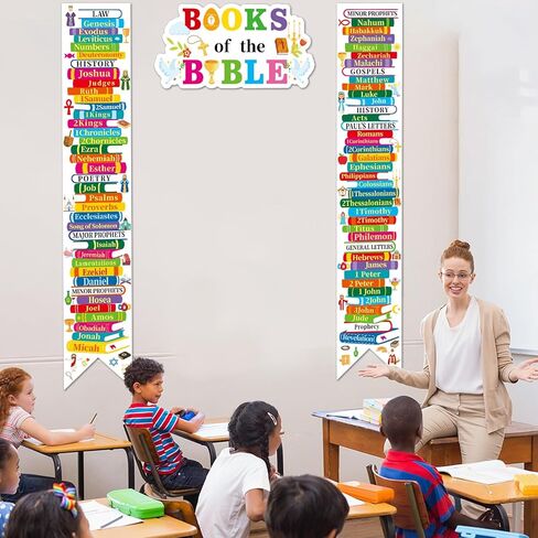 3Pcs Books of the Bible Banners Hanging Church Banners Poster Colorful Religious Christian Educational Porch Signs Back to School Scripture Wall Decoration for Classroom Sunday School Door Home Decor in Saudi Arabia