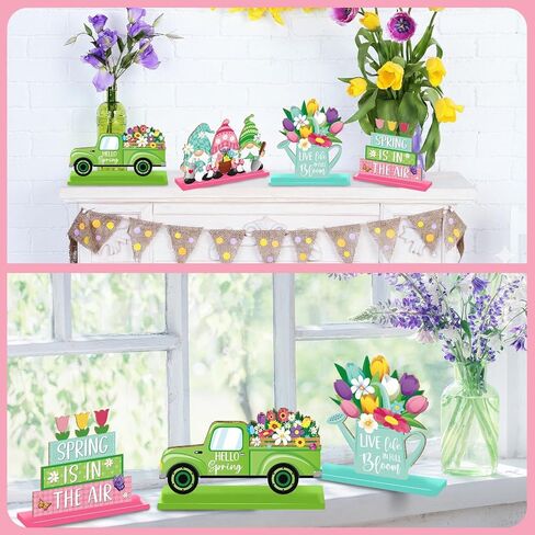 Spring Decorations Wooden Tabletop Set, 4-Piece Rustic Farmhouse Spring Decor for Tiered Tray, Shelf, Mantel & Easter Home Display in Saudi Arabia