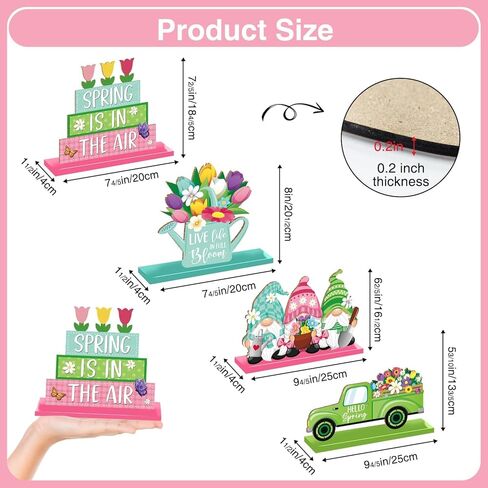 Spring Decorations Wooden Tabletop Set, 4-Piece Rustic Farmhouse Spring Decor for Tiered Tray, Shelf, Mantel & Easter Home Display in Saudi Arabia