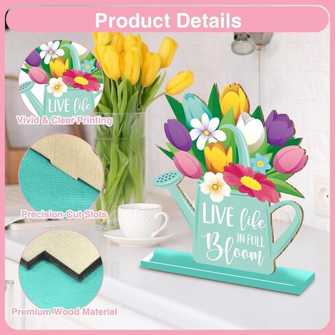 Spring Decorations Wooden Tabletop Set, 4-Piece Rustic Farmhouse Spring Decor for Tiered Tray, Shelf, Mantel & Easter Home Display in Saudi Arabia