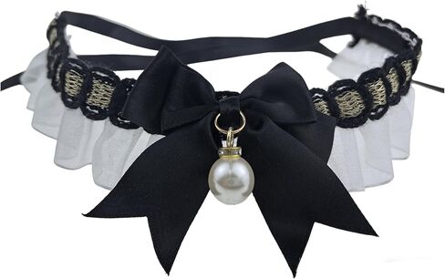 2 Pcs Lace Cat Collar with Pearl & Fishbone Pendant, Fancy Handmade Jewelry Kitten Necklace, Adjustable Soft Ribbon Tie-on Neckwear for Girl Cats, Small Puppy Birthday Party Wedding Gift in Saudi Arabia