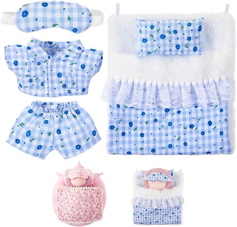 6 Pcs 17cm Doll Pajamas and Bedding Set Cute Pajamas Outfit with Eye Mask Bed Kit with Pillow Mattress Blanket for 17cm Doll Sleeping Set Dollhouse Accessories (Pink Plaid Butterfly) in Saudi Arabia