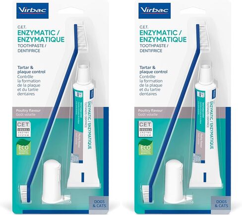 Virbac C.E.T. Oral Hygiene Kit for Cats and Dogs | 3 Piece Set with Dual Ended Toothbrush, Fingerbrush, and Poultry Flavor 2.5 oz tube of Toothpaste | Remove Plaque & Tartar Buildup in Kuwait