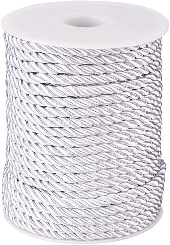 98Ft 5mm Twisted Silk Rope Cord Silver Soft Twine Rope Satin Luster Cord Trim Braided Nylon String for Home Christmas Decor Crafts Curtain Tieback Upholstery Bag Drawstrings Graduation Cord in Saudi Arabia