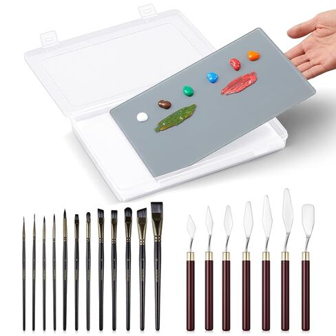 Nuanchu 22 Pcs Painting Starter Kit for Beginners, Tempered Glass Paint Palette, Stay Wet Palette Box with Lid, Brushes, Knives, Sponge, All-in-one Art Set Gift for Beginners, Artists & Painters in Saudi Arabia