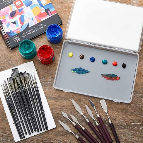 Nuanchu 22 Pcs Painting Starter Kit for Beginners, Tempered Glass Paint Palette, Stay Wet Palette Box with Lid, Brushes, Knives, Sponge, All-in-one Art Set Gift for Beginners, Artists & Painters in Saudi Arabia