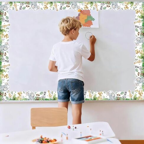 Runtoo 65 Feet Bulletin Board Borders Safari Animals Die-Cut Rolled Jungle Border Decorations Scalloped Trim for Teacher Classroom Back to School Supplies Wall Desk Window Door Decor in Saudi Arabia