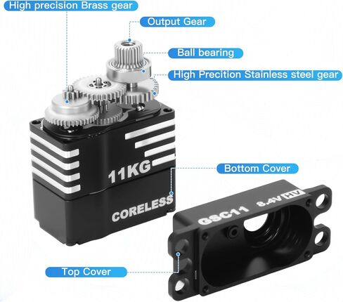 GOTECK Sub Micro Servo Coreless 8.4V مؤازرة توجيه عزم دوران عالية مع جبل وقرن مؤازر معدني لسيارة RC الزاحفة SCX24 C10 JLU Bronco Axial 1/24 ترقية أجزاء in Kuwait