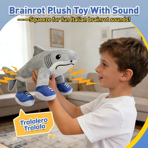 Plush with Sound - Italian Brainrot Toys, Tralalero Tralala Toy Steal A Brain Rot Soft Stuffed Meme Doll, Shark Plushies for Easter Basket Stuffers, Funny Birthday/Easter Gifts for Kids, Teens in Saudi Arabia