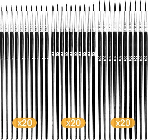 60 PCS Fine Detail Paint Brushes Set, #0#00#000 Small Paint Brushes for Miniatures, Acrylics & Watercolor, Ultra Thin Paint Brush for Model Crafts, Touch up & Paint by Numbers in Saudi Arabia