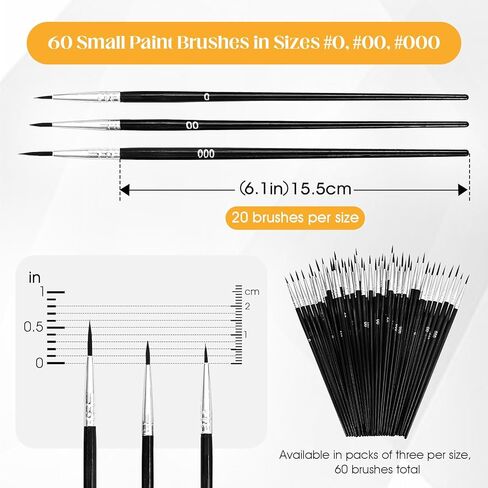 60 PCS Fine Detail Paint Brushes Set, #0#00#000 Small Paint Brushes for Miniatures, Acrylics & Watercolor, Ultra Thin Paint Brush for Model Crafts, Touch up & Paint by Numbers in Saudi Arabia