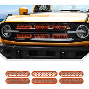 6 قطع من JeCar شبكة أمامية لشبكة الشواية ملحقات غطاء الكسوة متوافقة مع Ford Bronco 2021 2022 2023 2 باب 4 أبواب (أسود مطفي)