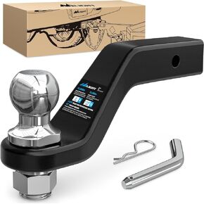 Nilight Forged Trailer Hitch Mount with 2-5/16-Inch Ball Fits 2 Inch Receiver Square 5/8" Hitch Pin Clip 15000 lbs 4" Drop, 1-1/4" Hole, Gloss Black Powder Coat, 2 Years Warranty