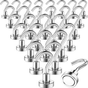 18 Pcs Magnetic Hooks, 25 lbs Strong Magnetic Hooks Heavy Duty, Key Holder Neodymium Magnet Hooks, Wall Magnetic Hooks for Hanging Refrigerator Kitchen Door Cruise Garage Ceiling Tool Storage