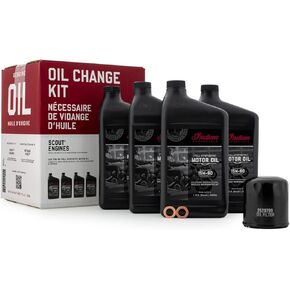 Indian Motorcycle Oil Change Kit for All 60 & 69 Cu In Liquid-Cooled Scout Engines, 4 Quarts Full Synthetic 15W-60 Motor Oil, 1 Oil Filter, 2 Washers, Clutch Performance, Engine Protection - 2880191