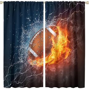 JESTRONRY Sports Curtains,American Rugby Football Flame Sports Theme Cool Modern Style Blackout Rod Pocket Window Drapes for Living Room Kids Teens Boys Bedroom Home Decor W42xL45in in Kuwait