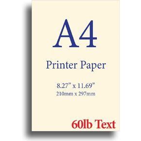 Natural Cream A4 Printer Paper - 24lb Bond / 60lb Text (90 gsm) - 8.3"x 11.7" - 100 Sheets