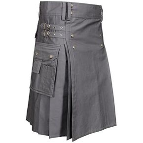 Kilts for Men Utility Kilt Cotton Cargo Pockets (Belly Button Measurements 36, Grey)