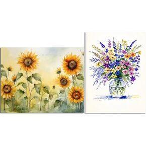 minicreat DIY Paint by Numbers Kits for Adults Set of 2 Flowers Acrylic Painting Kit for Gift Home Wall Decor (Without Frame)