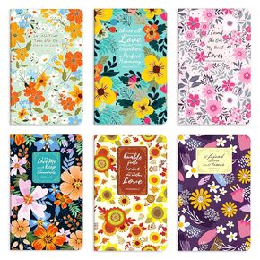 ANZON MORIES 6 Packs Floral Notebooks with Bible Verses Inspirational Quote 80 Pages-40 Sheets Lined, 5"x 8" Small Memo Book Notepad Writing Pad, Christian Art Set, Scriptures Journal, Sewn Binding