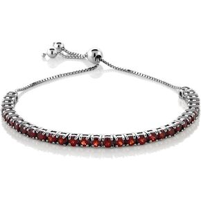 Gem Stone King 925 Sterling Silver Red Garnet Tennis Bracelet For Women | 4.50 Cttw | January Gemstone Birthstone | 3MM Round Garnet | Fully Adjustable Up to 9 Inch