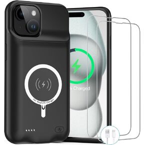 Battery Case for iPhone 15 Plus, 12000mAh Rechargeable Portable Charging Case with Wireless Charging Compatible for iPhone 15 Plus (6.7 inch) with Carplay Extended Battery Pack Charger Case (Black)