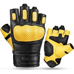 INBIKE Fingerless Motorcycle Gloves Half Finger Leather Riding Glove Hard Knuckle Gel Padded
