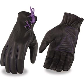 Milwaukee Leather MG7771 Women's Black/Purple ’I - Touchscreen Compatible’ Laced Wrist Motorcycle Hand Gloves W/Gel Palm