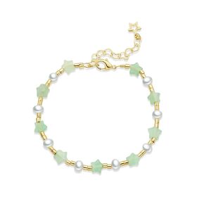 LOOYUUPEE Natural Green Jade & Pearls Bracelets for Women, Natural Freshwater Pearls Jade Bracelets Adjusatble Jewelry Chain, Lucky Green Jade Jewelry for Mom Lover Her (14K Gold Plated)
