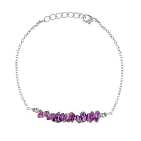 Thecraftman Natural Amethyst Chips Bar Bracelet, Gemstone Bracelet, Genuine Gemstone, Birthstone, Gift for Her, Healing Stone, 8 Inch