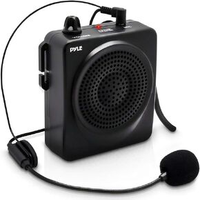 PYLE-PRO Portable PA Speaker Voice Amplifier - Built-in Rechargeable Battery w/ Headset Microphone Hands-free Waist-Band Strap & Aux 3.5mm Jack for External Audio Stream Devices - Pyle PWMA50B , Black