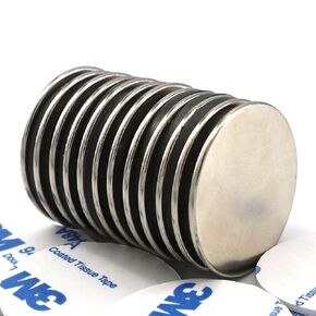 Strong Thin Disc Neodymium Magnets with Adhesive Backing - Round Flat 1.26" x 0.06" for Office, Fridge, Craft, Science, DIY Magnets, Pack of 12
