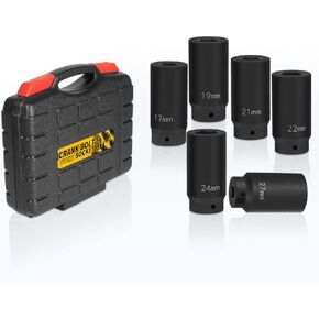 6 Pack Crank Bolt Socket Set - 17MM, 19MM, 21MM, 22MM, 24MM, 27MM Harmonic Balancer Socket Set, 1/2" Drive Metric Deep Impact Socket Set (3 Times Momentum Power)