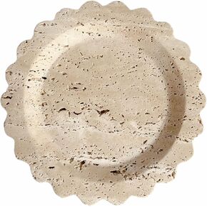 SAIDKOCC Travertine Marble Tray Round Scalloped Tray Small Serving Platter for Counter, Bathroom, Kitchen, Nightstand, Jewelry Ring Dish Holder (Beige Travertine)