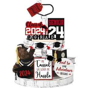 Panelee 15 Pcs 2024 Graduation Tiered Tray Decor Class of 2024 Wooden Graduate Table Decorations Congrats You Did It Grad Graduation Decor for College Students Graduation Party Gifts(Black)