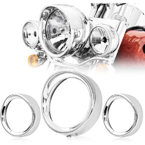 7" Headlight Trim Ring Visor For Harley + 4.5" Fog Light Trim Ring Visor for Harley Touring,Road King,Softail,Street Glide,Electra Glide,Replace For Harley Davidson Fog Light Visors(Chrome)