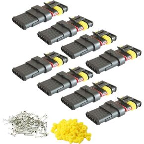 CESFONJER Car Wire Connector | Waterproof Electrical Terminal | Plug for Auto Motorcycle Scooter Truck Marine Plug Socket Kit | 5 Pin × 8 Kit