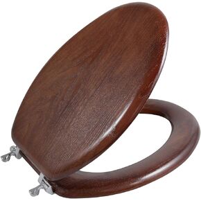Angel Shield Durable Wood Veneer Natural Toilet Seat Metal Hinged Easy Clean Anti-scratch American Standard(Round,Oak)