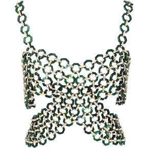 Aksod مثير الجسم سلسلة الصدرية الأعلى الأخضر لامع الصليب المحاصيل الأعلى شبكة انظر من خلال الرسن عارية الذراعين الجسم سلسلة الصدرية مجوهرات للنساء والفتيات in Kuwait